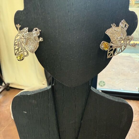 Citrine Frog Earrings and pendant set New 925 sterling silver - Picture 6 of 14